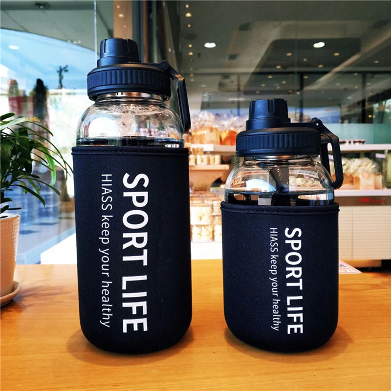 Outdoor Sport Glass Water Bottle - 700 مللي/1000 مللي سعة كبيرة المحمولة